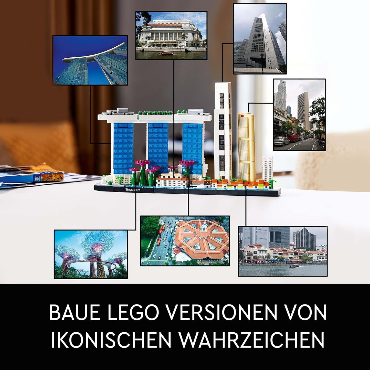 LEGO 21057 Architecture Singapore Skyline Set, Model Kit with Marina Bay Sands, Stress Relief Set, Home and Office Decoration for Crafts and Collecting for Adults, Gift for Women and Men