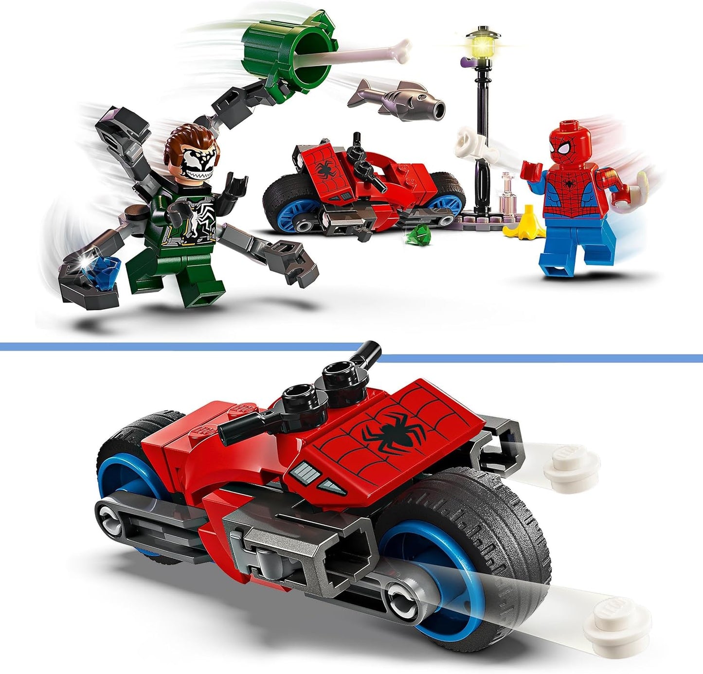 LEGO Marvel Motorcycle Chase: Spider-Man vs. Doc Ock, 76275 Superhero Toy for Kids with Figures, Shooters and Web Shooter, Great Gift for Boys and Girls from 6 Years