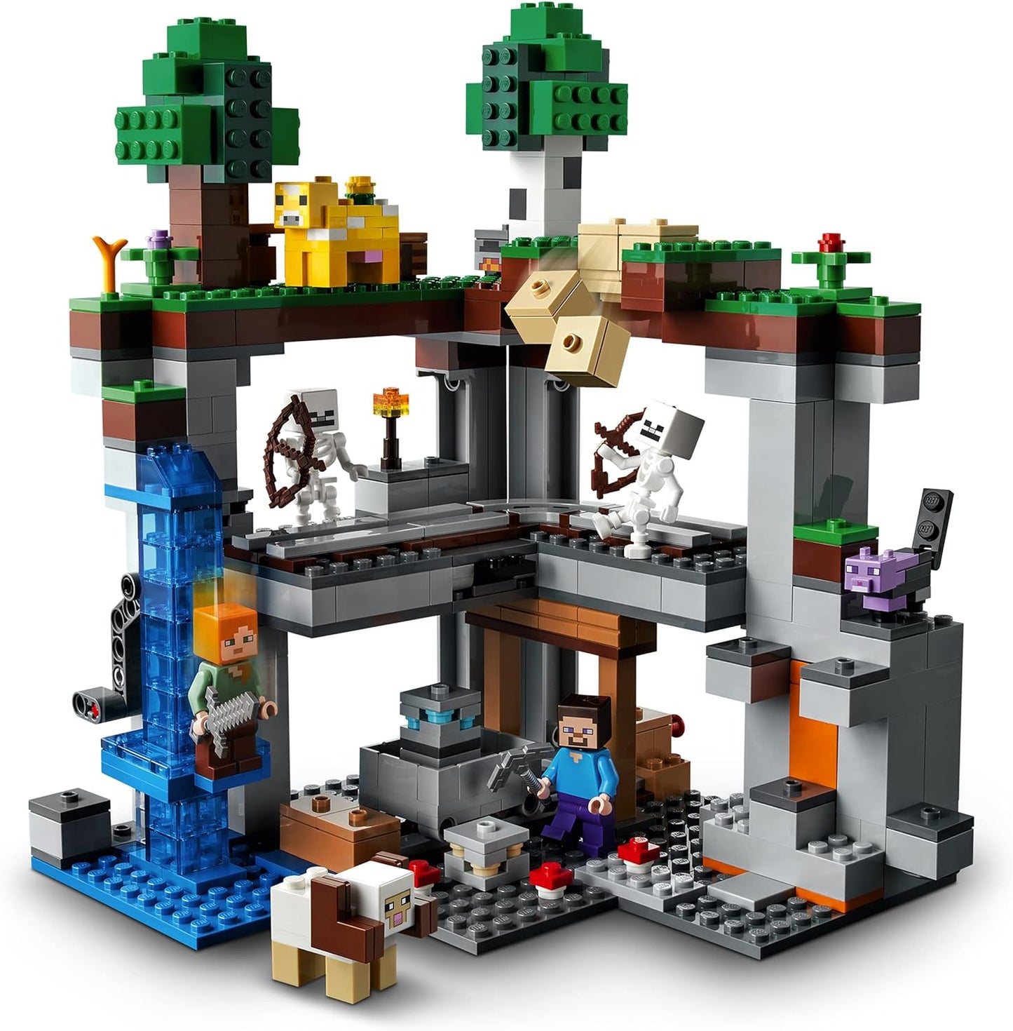 Lego 21169 Minecraft The First Adventure toy, nether play set with Steve, Alex, 2 skeletons, dyed cat, moobloom and horned sheep