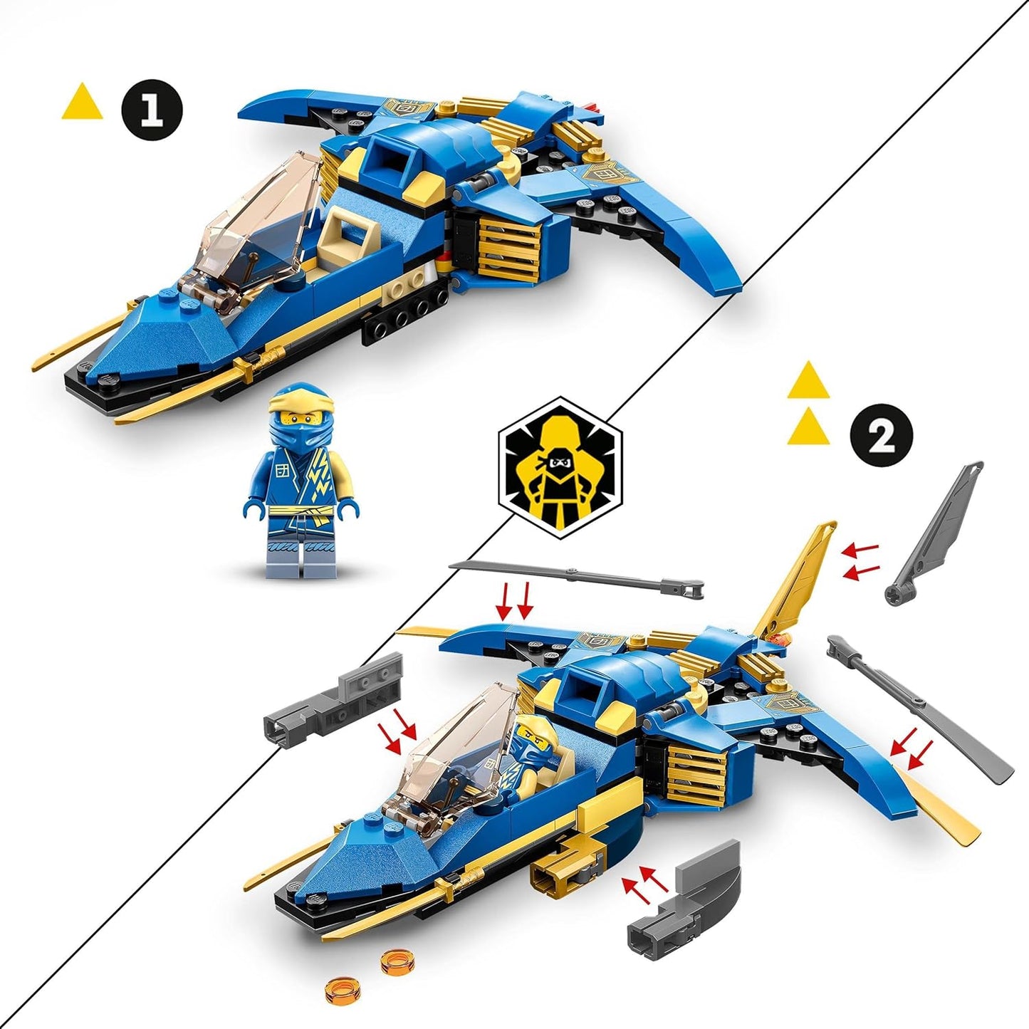 LEGO 71784 Ninjago Jays Thunder Jet EVO, Upgradable Ninja Toy Plane with Jay Mini Figure, Birthday Gift Idea for Children from 7 Years