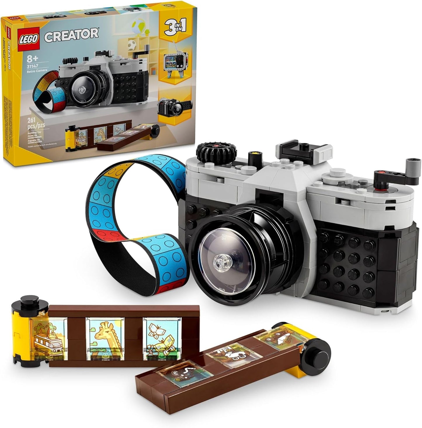 LEGO Creator 31147 3 in 1 Retro Camera Toy, Transforms from Toy Camera to Retro Video Camera to Retro TV Set, Photography Gift for Boys and Girls from 8 Years Old, Creative