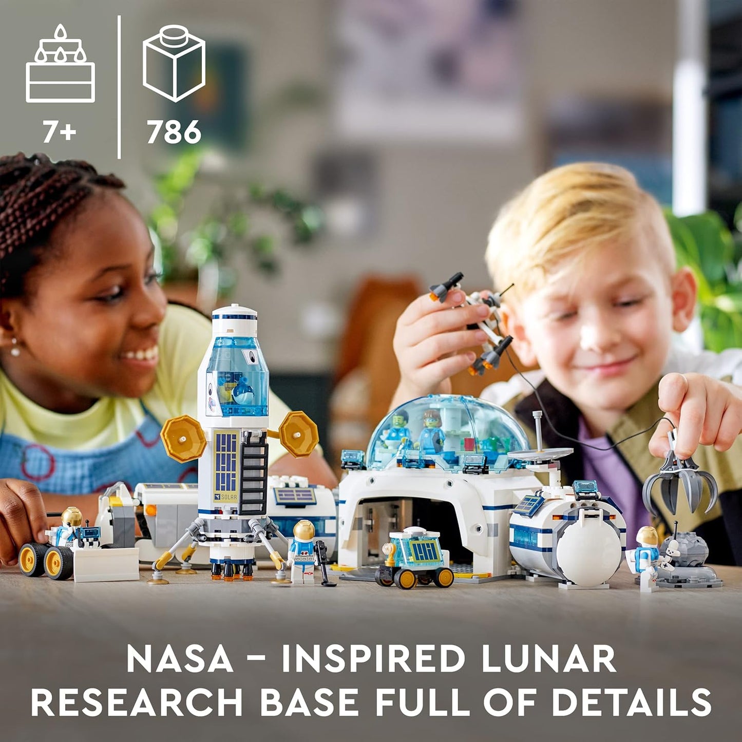 LEGO 60350 City Moon Research Base, Space Toy with Landing Rocket and Car Buggy NASA Series with Astronaut Mini Figures, from 7 Years