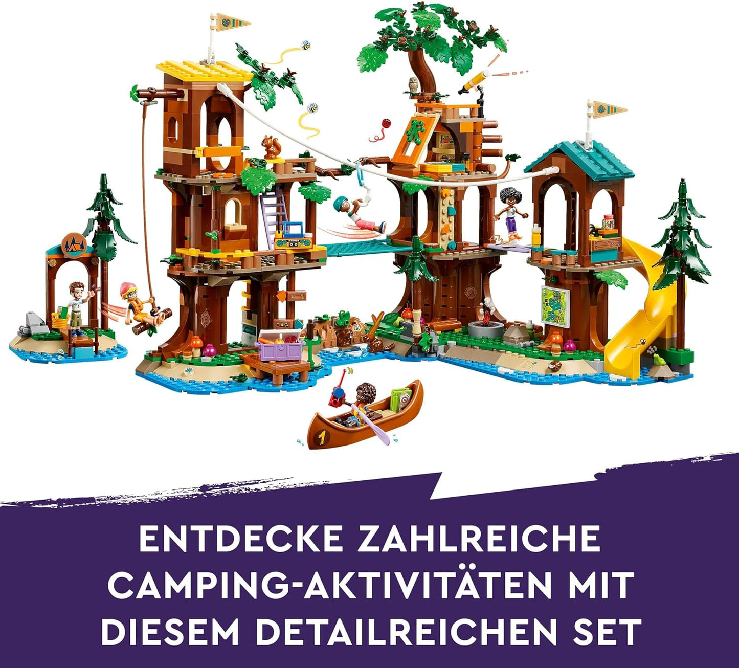 LEGO Friends Tree House in Adventure Camp, Playset for Girls and Boys from 8 Years with 5 Toy Figures and 5 Animals, Gift Idea for Creative Play, Sports Toy, Dollhouse 42631