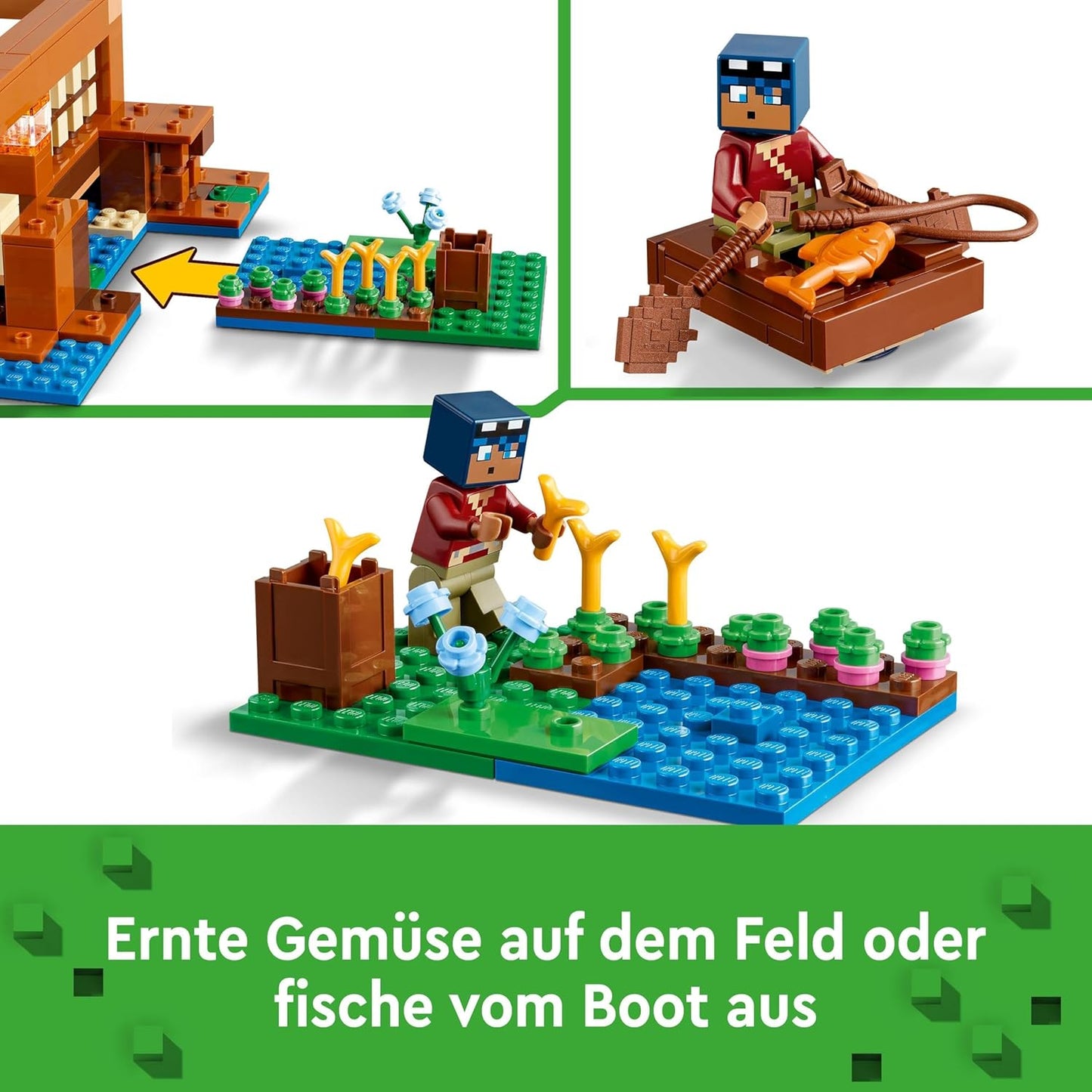 LEGO Minecraft The Frog House, Toy House with Figures Including Zombie, Slime and Drowner, Plus Accessories such as Toy Boat and Workbench, Gift for Boys and Girls from 8 Years 21256