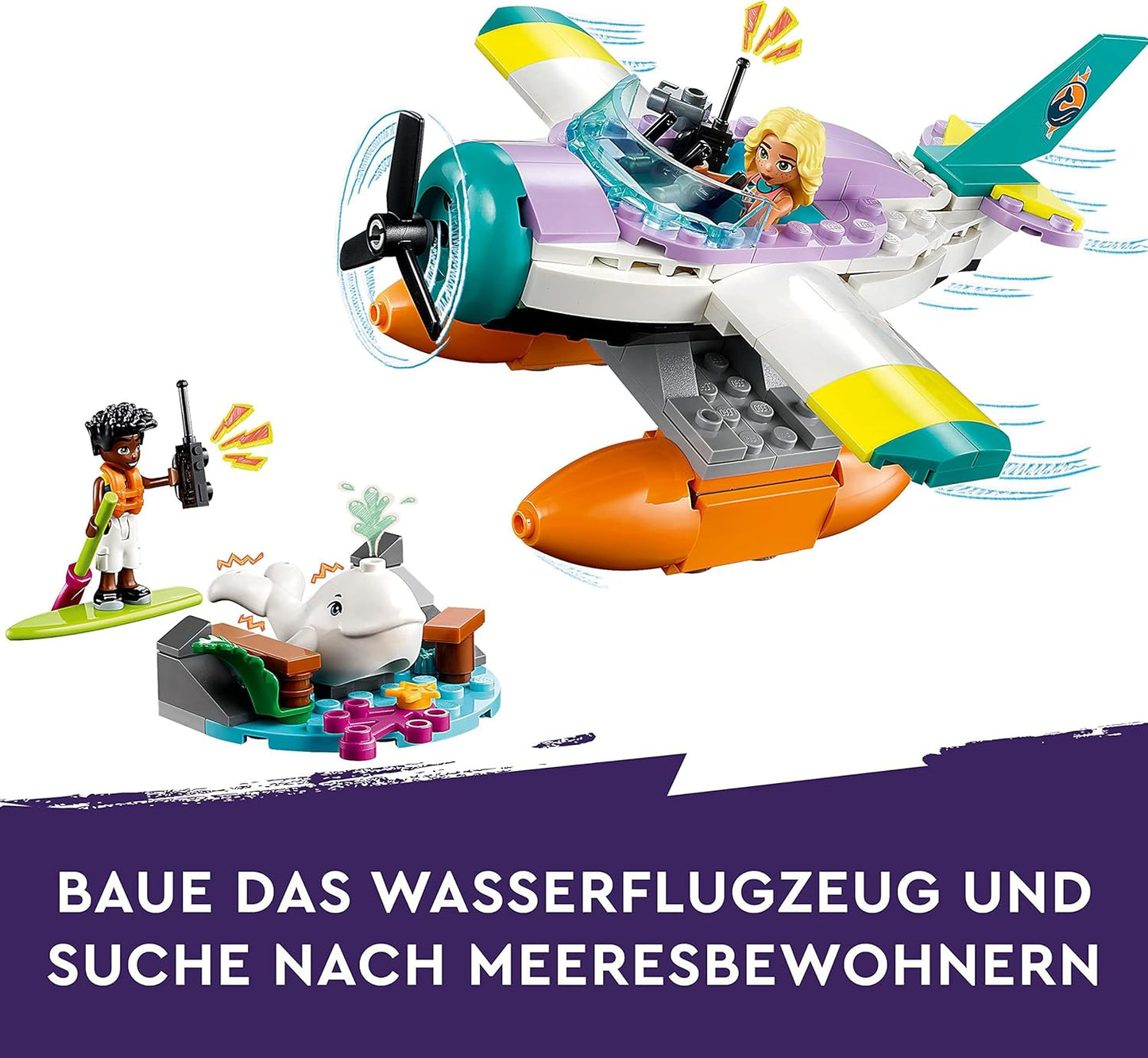 LEGO 41752 Friends Sea Rescue Plane, Airplane Toy with Whale Figure and Mini Dolls, Animal Care Gift for Birthday for Girls, Boys and Children from 6 Years