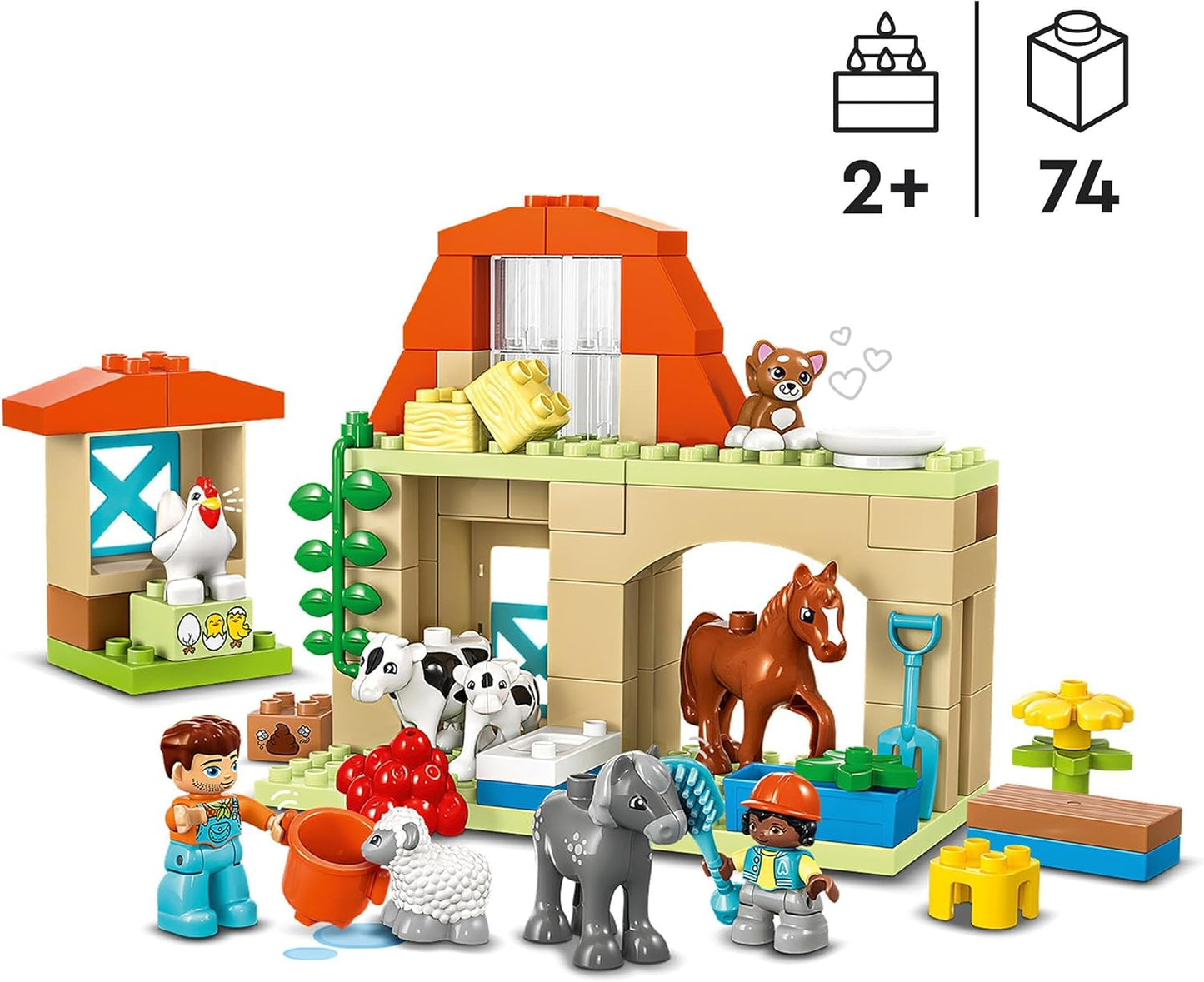 LEGO DUPLO Town Tierpflege auf dem Bauernhof, Spielzeug für Kinder ab 2 Jahre, mit Bauernhoftiere-Figuren für Rollenspiele, darunter Pferd, Kuh und Schaf, Lernspielzeug für Mädchen und Jungen 10416