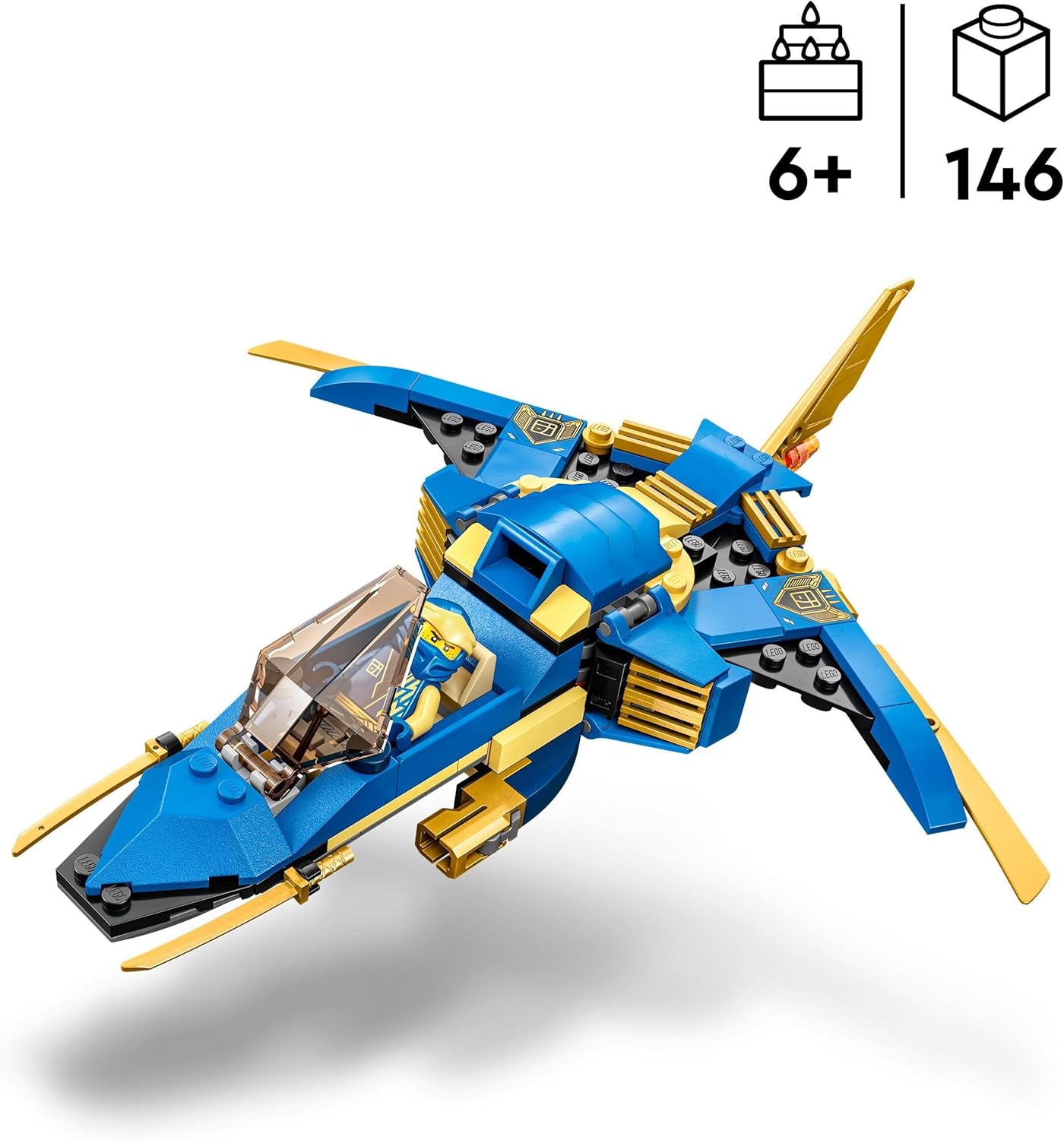 LEGO 71784 Ninjago Jays Thunder Jet EVO, Upgradable Ninja Toy Plane with Jay Mini Figure, Birthday Gift Idea for Children from 7 Years