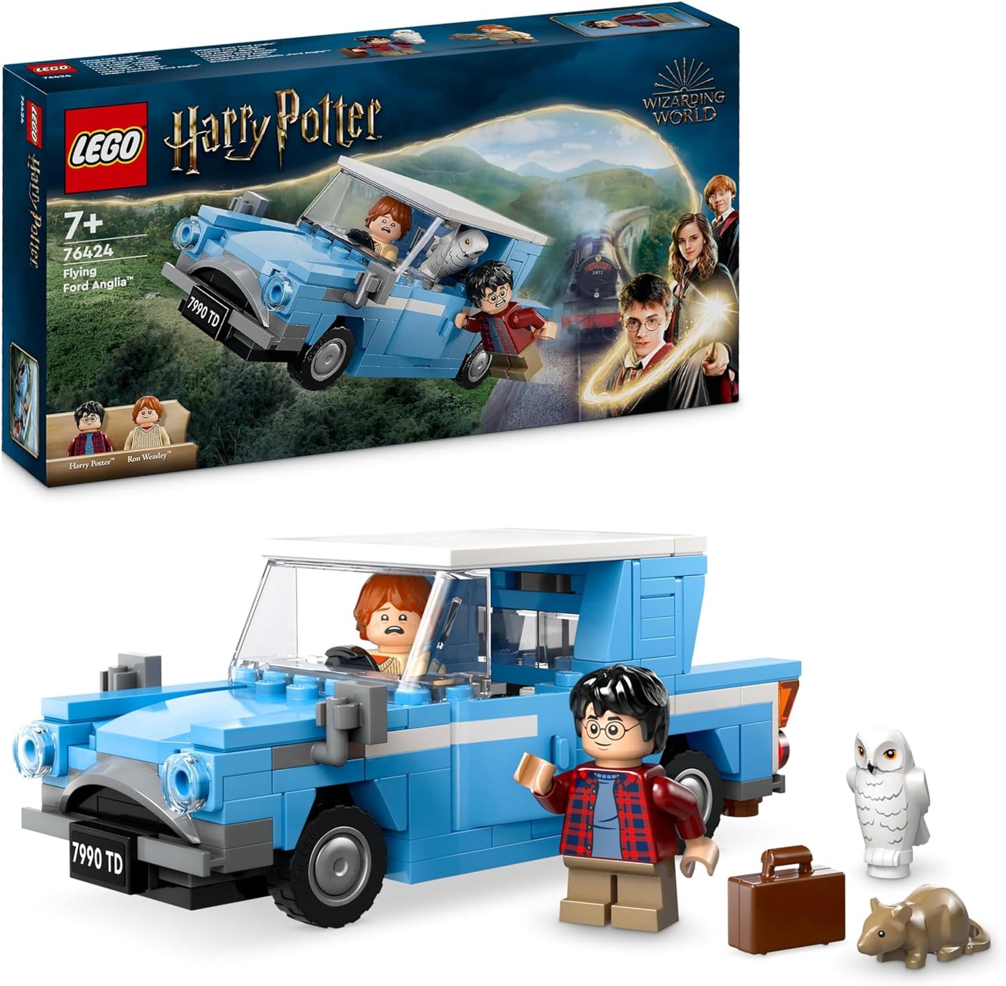 LEGO Harry Potter Flying Ford Anglia Buildable Toy Car for Children, Gift for Boys, Girls and All Fans Aged 7 and Above, Set of 2 Mini Figures Including Ron Weasley for Role Play 76424