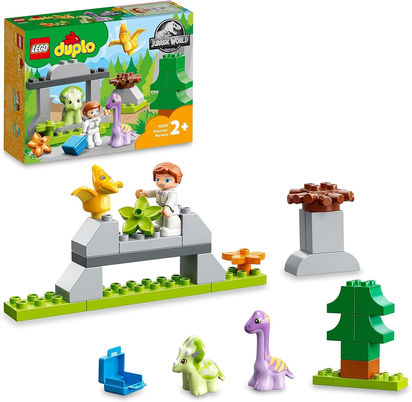 LEGO 10938 DUPLO Jurassic World Dinosaur Nursery with Baby Dino Figures and Triceratops, Toys and Stones for Toddlers from 2 Years, Girls and Boys