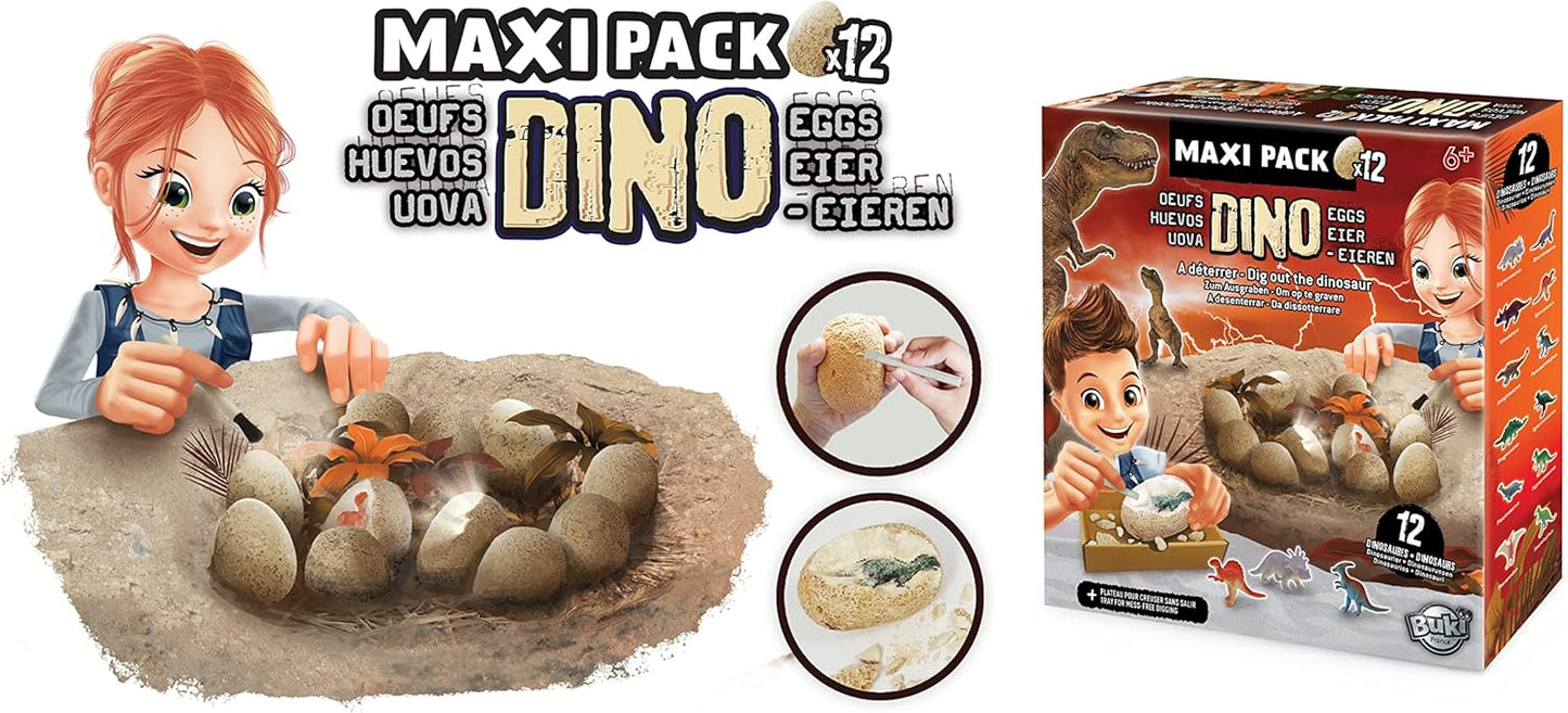 Buki France 2138 Dinosaur Dino Eggs Maxi Pack x12 One Egg = 6 cm Brown