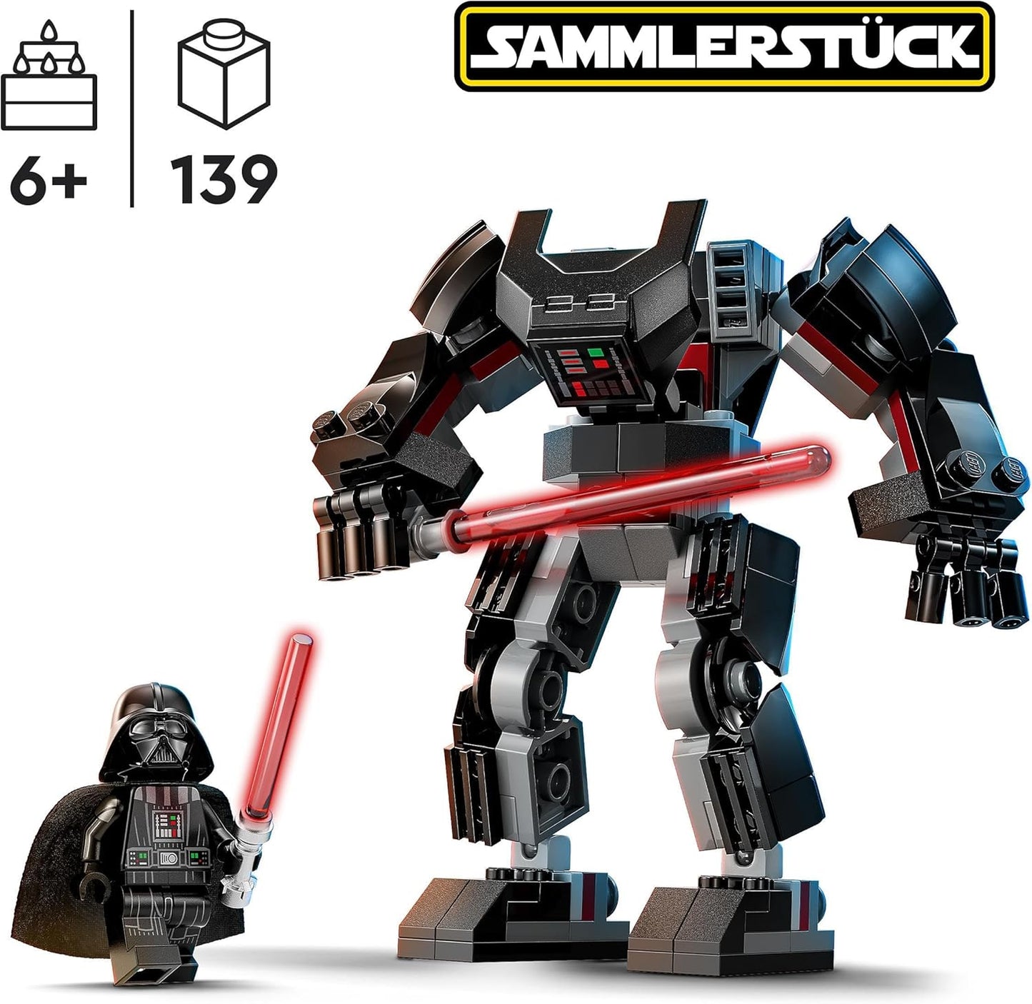 LEGO 75368 Star Wars Darth Vader Mech, Buildable Action Figure Model with Joint Parts, Mini Figure Cockpit and Large Red Lightsaber, Collectable Toy for Children, Boys, Girls from 6 Years