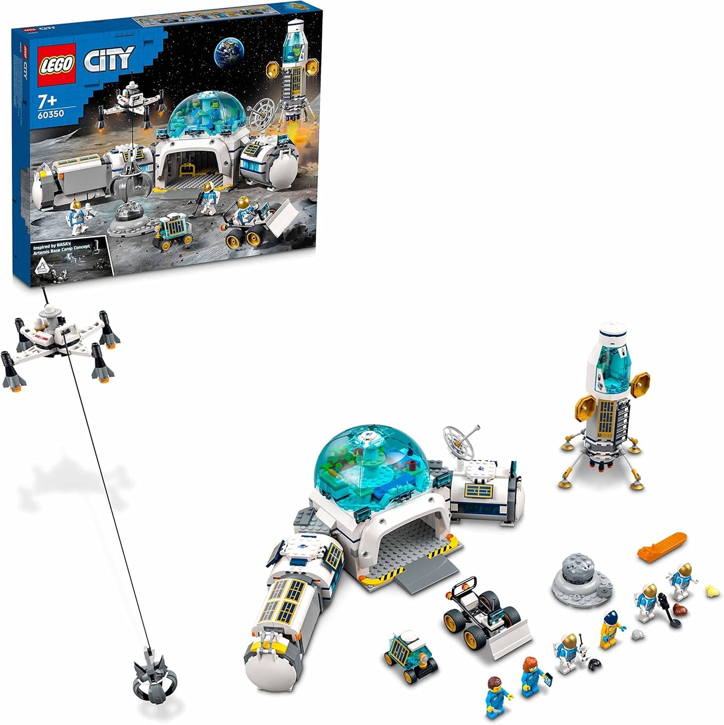 LEGO 60350 City Moon Research Base, Space Toy with Landing Rocket and Car Buggy NASA Series with Astronaut Mini Figures, from 7 Years