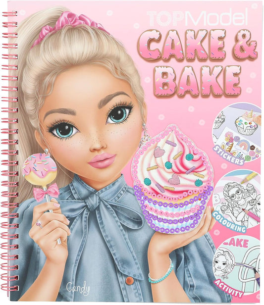 Depesche TOPModel Cake & Bake 13386 Colouring Book with Sequins, with 32 Pages for Designing Model and Baking Motifs, Includes 5 Sticker Sheets