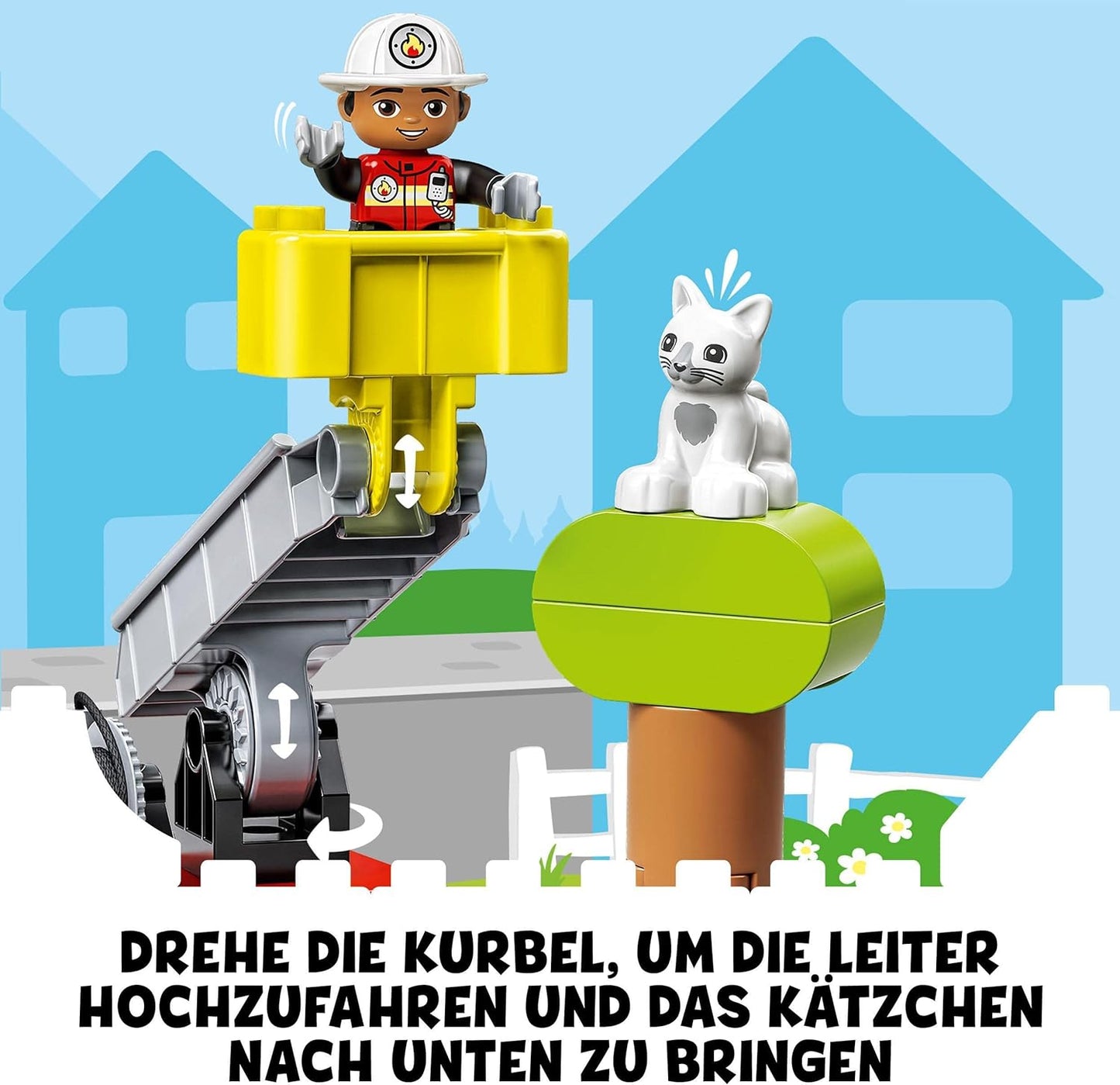 LEGO DUPLO Town Feuerwehrauto Spielzeug, Lernspielzeug für Kleinkinder ab 2 Jahren, Set mit Blaulicht und Martinshorn, Feuerwehrmann und Katze, für Mädchen und Jungen 10969