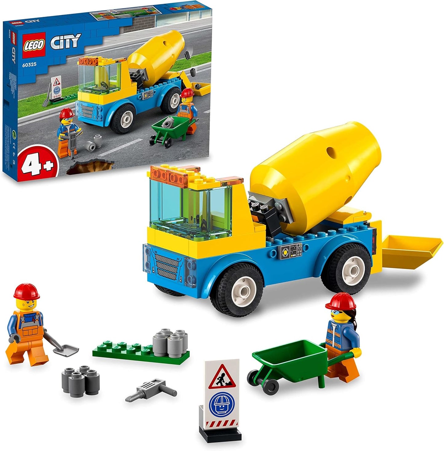 LEGO 60325 City Strong Vehicles Concrete Mixer Truck Toy with Construction Site, Construction Vehicles and Mini Figures for Children 4 Years and Over, Creative Gift