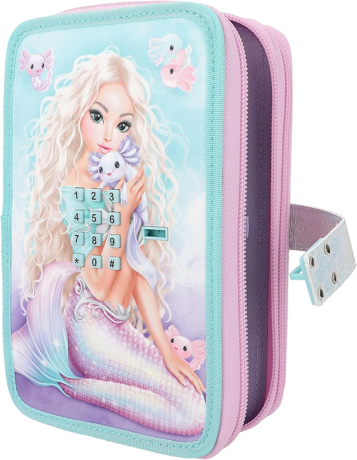 Depesche 12299 TOPModel Mermaid - Filled 2-Compartment Pencil Case in Turquoise and Purple, with Mermaid Motif and Code, Pencil Case with Colouring Pencils, Scissors, Ruler and much more