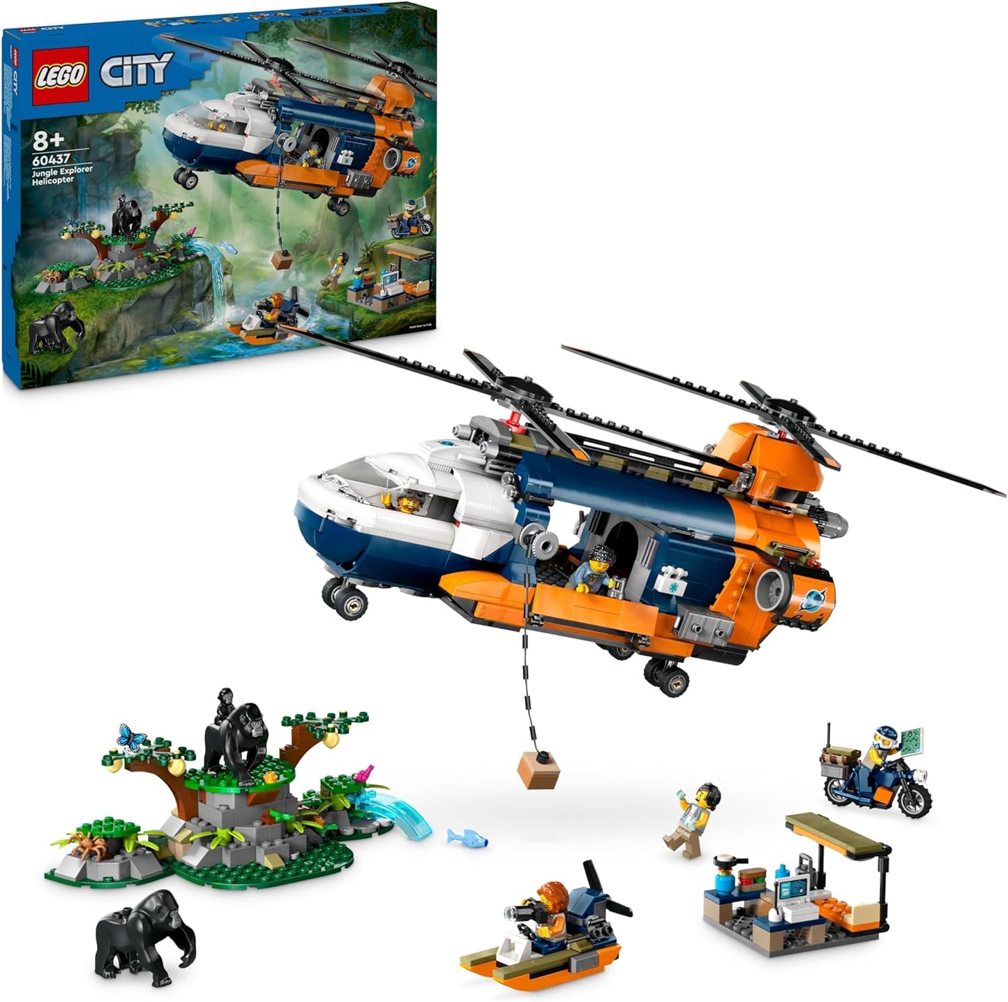 LEGO City Jungle Explorer Helicopter, Adventure Playset for Children from 8 Years, Christmas or Birthday Gift for Children, 5 Mini Figures and 3 Gorillas 60437