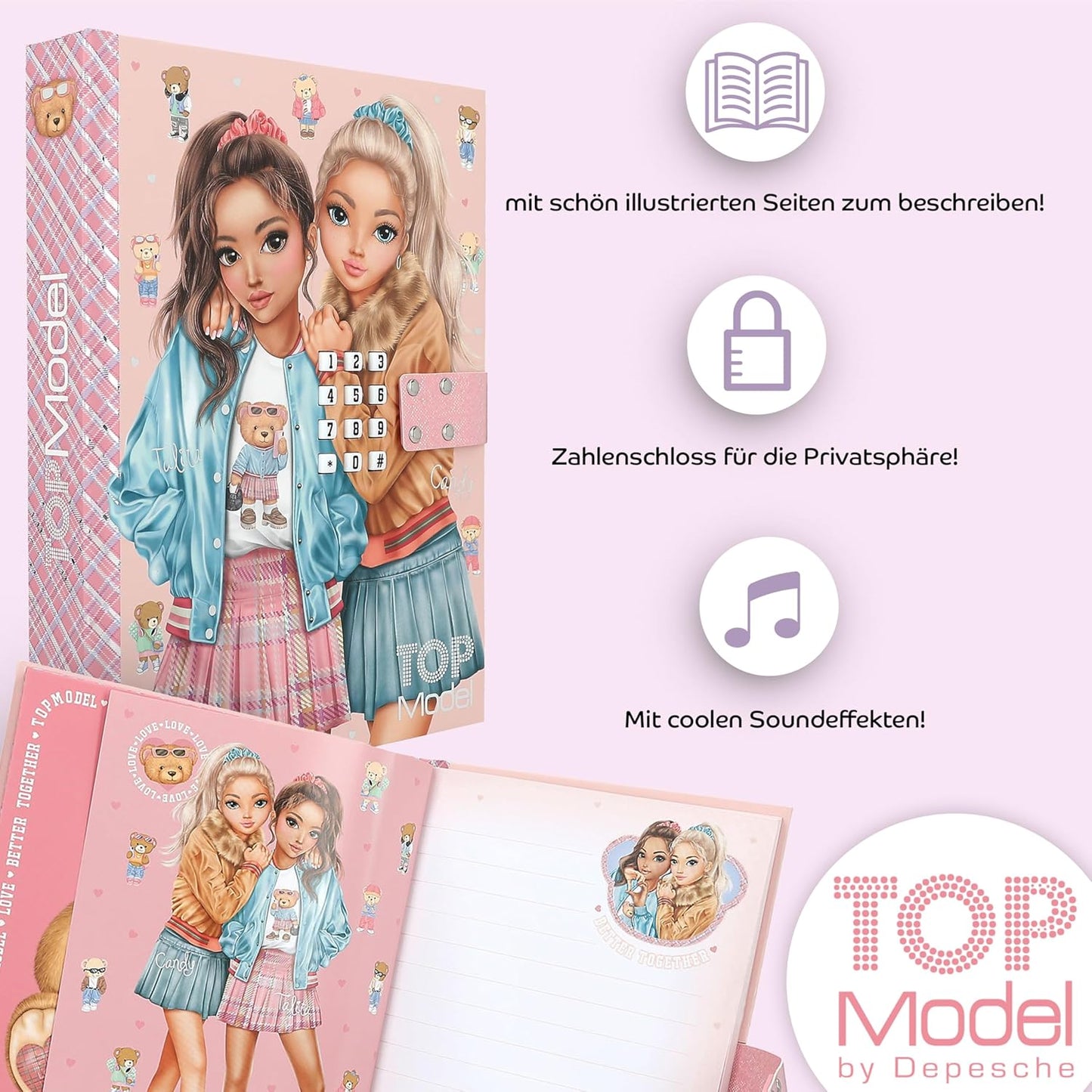 Depesche TOPModel Geheimcode Tagebuch mit Sound TEAM TEDDY und praktischer TOPModel Stundenplan & Ausmalblatt zum Ausdrucken – Kreatives Tagebuch für junge Künstler!