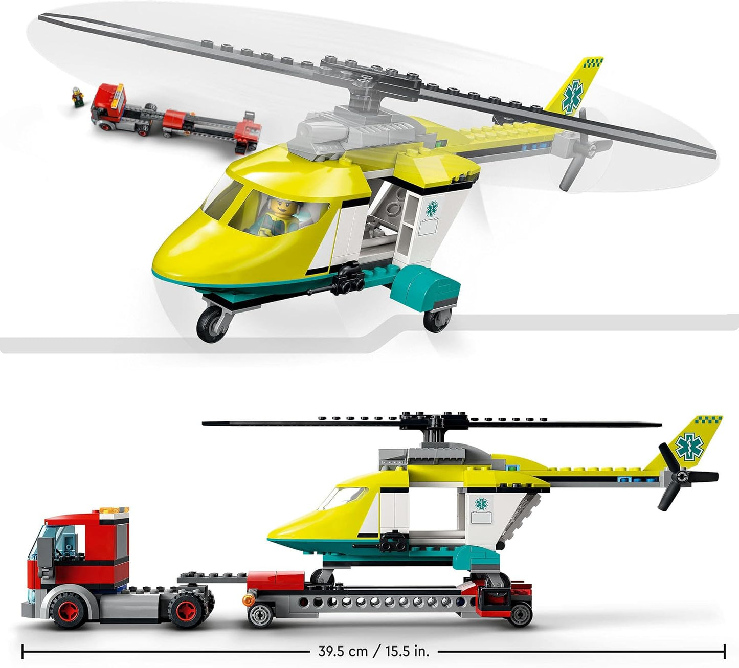 LEGO 60343 City Helicopter Transporter, Toy from 5 Years with Truck, Rescue Helicopter and Mini Figures, Gift Idea for Boys and Girls