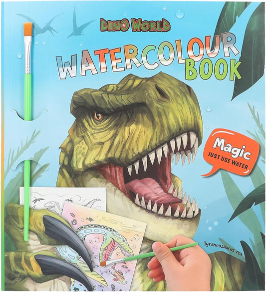 Depesche 12578 Dino World Watercolour Book, Colouring Book with Brush and 15 Horse Motifs for Painting with Water