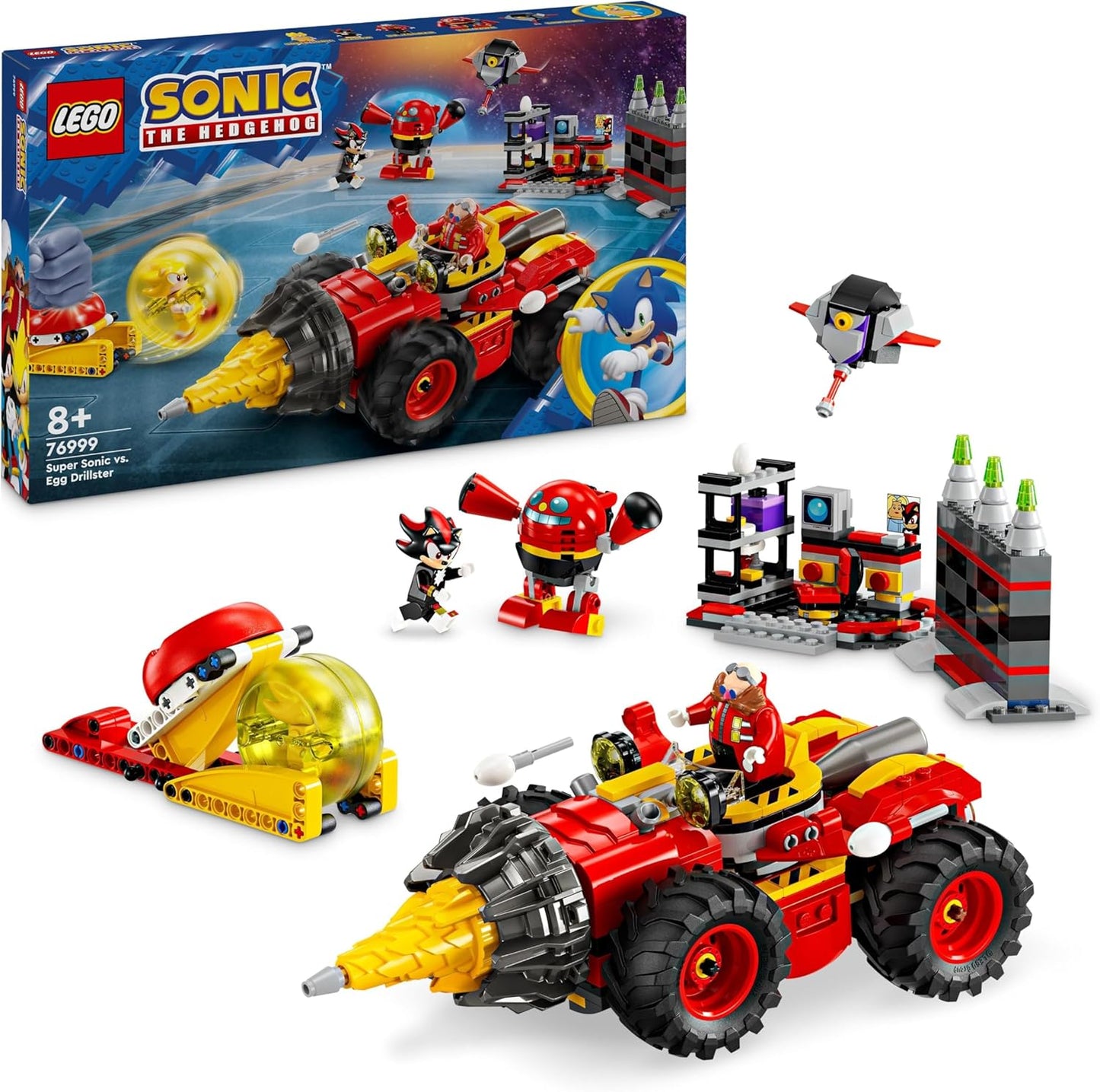 LEGO Sonic The Hedgehog Super Sonic vs. Egg Drillster, Adventure Video Game Playset, Gift for Kids, Set with Shadow and Dr. Eggman for Boys and Girls from 8 Years 76999