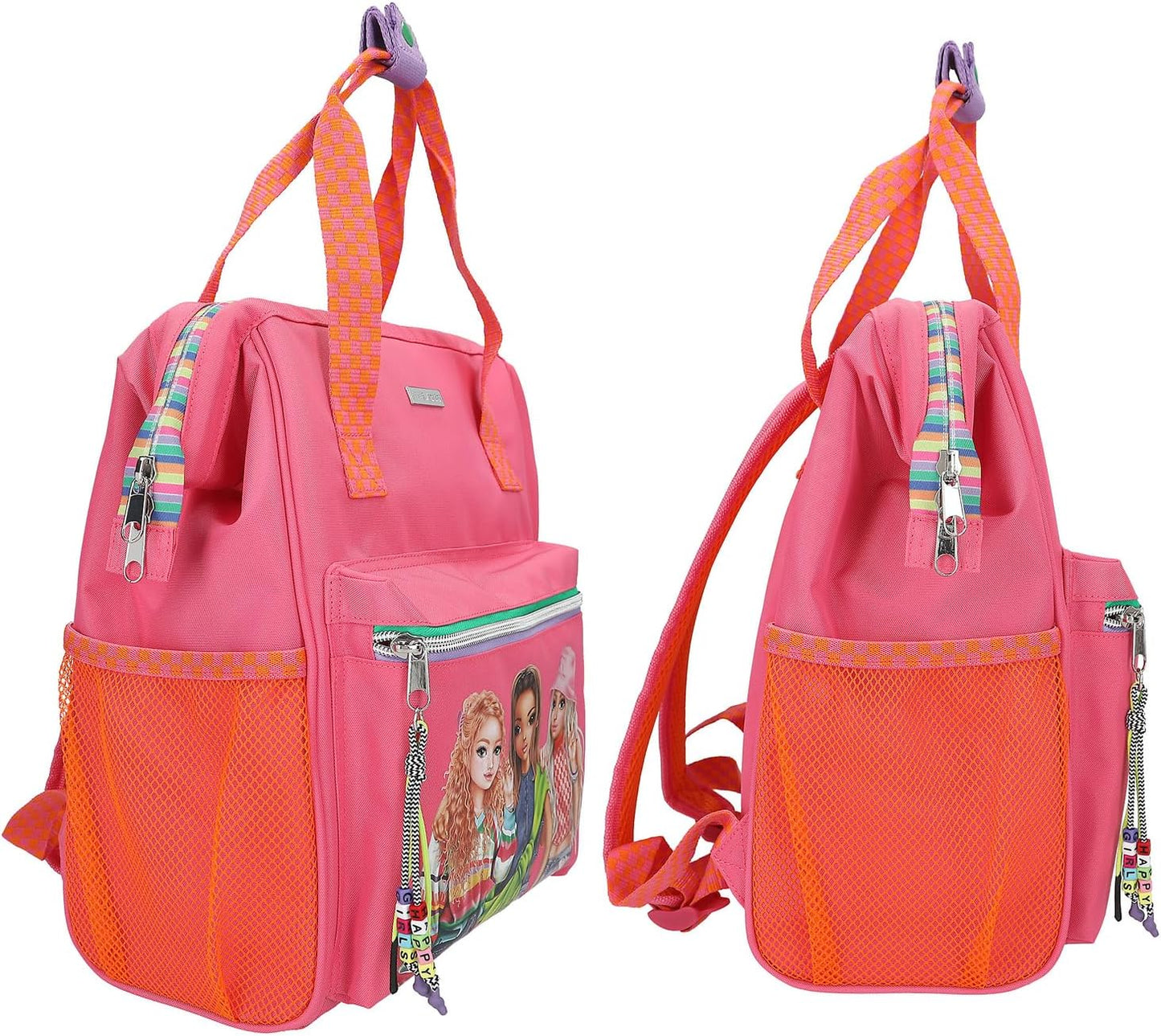 Depesche 12911 TOPModel Joy Backpack in Pink and Orange, with Model Motif and Colourful Details, Bag with Adjustable Straps