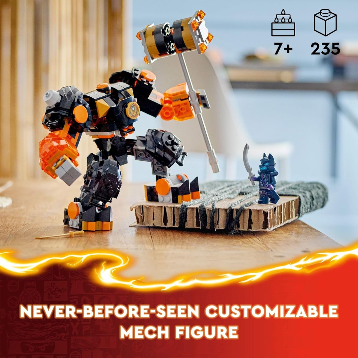 LEGO NINJAGO Cole's Elemental Earth Mech Mini Ninja Toy, Adjustable Action Figure Adventure Toy with Cole and Wolf Warrior Mini Figures, Ninja Gift for Boys, Girls and Children from 7 Years