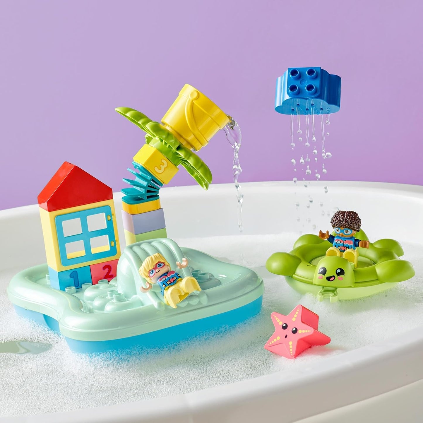 LEGO DUPLO Water Slide Set, Bath Toy for Toddlers from 2 Years, with Floating Island, Turtle and Starfish Animal Figures, Easy to Clean Bath Water Toy 10989