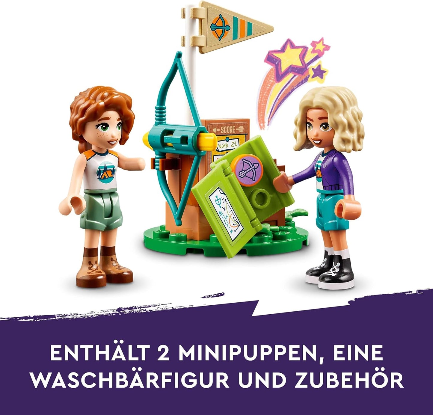 LEGO Friends Archery in Adventure Camp, Building Toy for Children with Arrow and Bow, 2 Toy Figures and a Raccoon, for Girls and Boys from 6 Years 42622