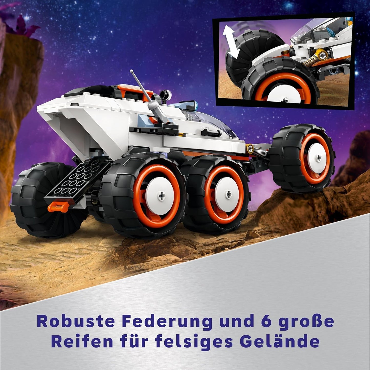 LEGO City Space Rover with Aliens, Car Set with Robot and Alien Toy Figures, Birthday Gift for Boys and Girls from 6 Years, with 2 Mini Figures and a Planet Backdrop 60431