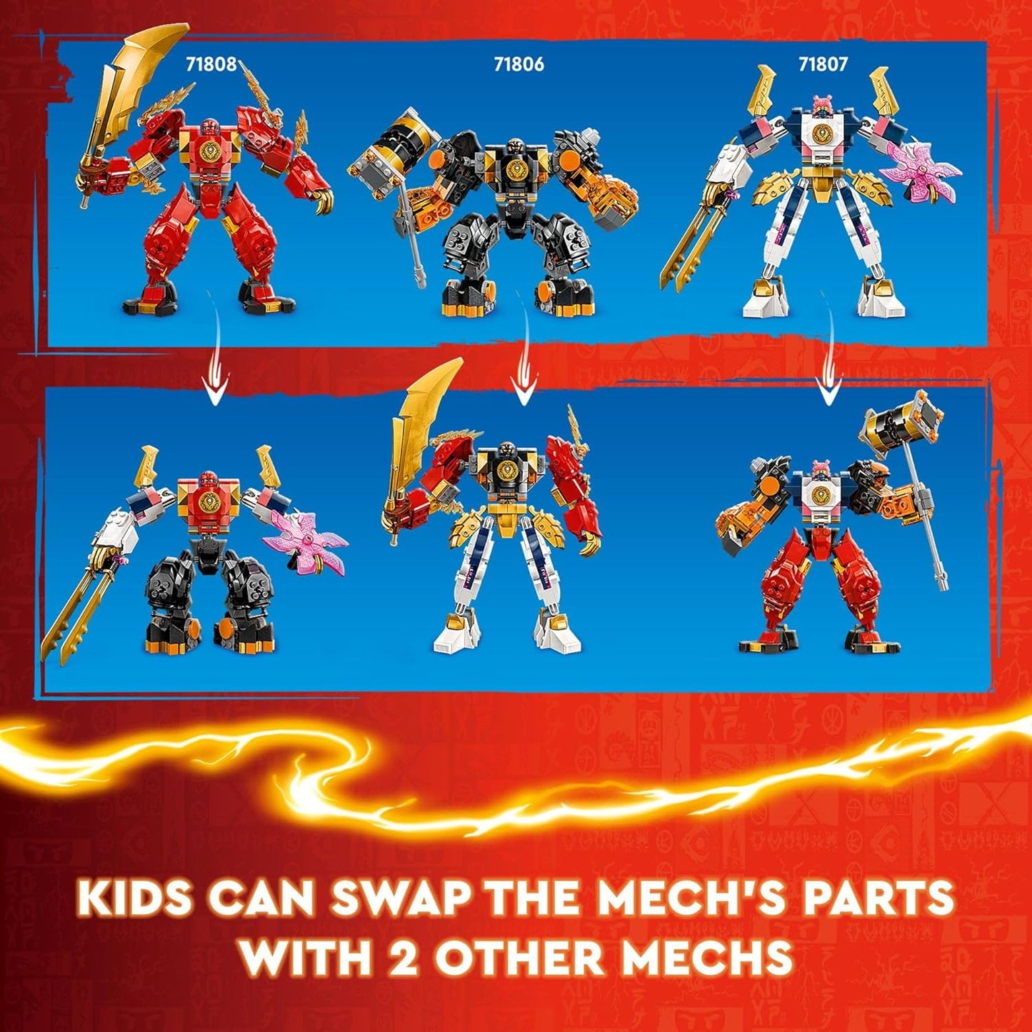 LEGO NINJAGO Kai's Elemental Fire Mech Action Figure, Mini Ninja Toy for Kids with Adjustable Red Ninja Figure Plus Kai and Zane Mini Figures, Adventure Set for Boys and Girls from 7 Years