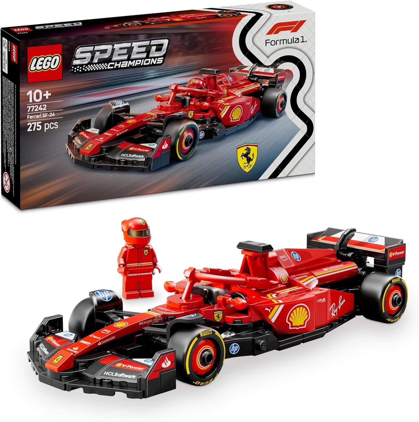 LEGO Speed Champions Ferrari SF-24 F1 Racing Car - Toy with Formula 1 Mini Figure to Collect - Construction Set for Children - Collectible - Gift for Boys & Girls from 10 Years or Adult Fans 77242