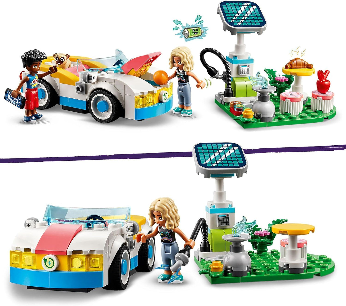 LEGO Friends 42609 Electric Car with Charging Station, Electric Car for Children, Car Toy for Role Play with Nova and Zac Figures, Small Set, Gift for Girls and Boys from 6 Years