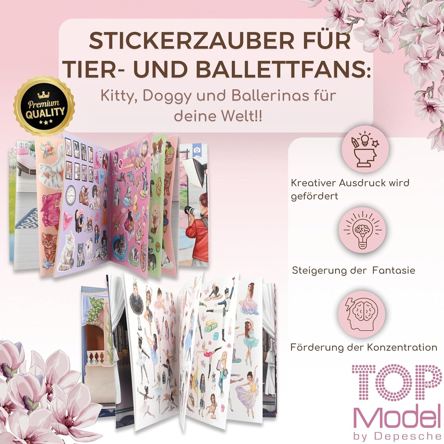 TOPModel Stickerworld Ballet + TopModel Stickerworld Kitty and Doggy - Creative Sticker Set for Girls with Cute Animal and Ballet Motifs, Perfect for Imaginative Play and Decoration!