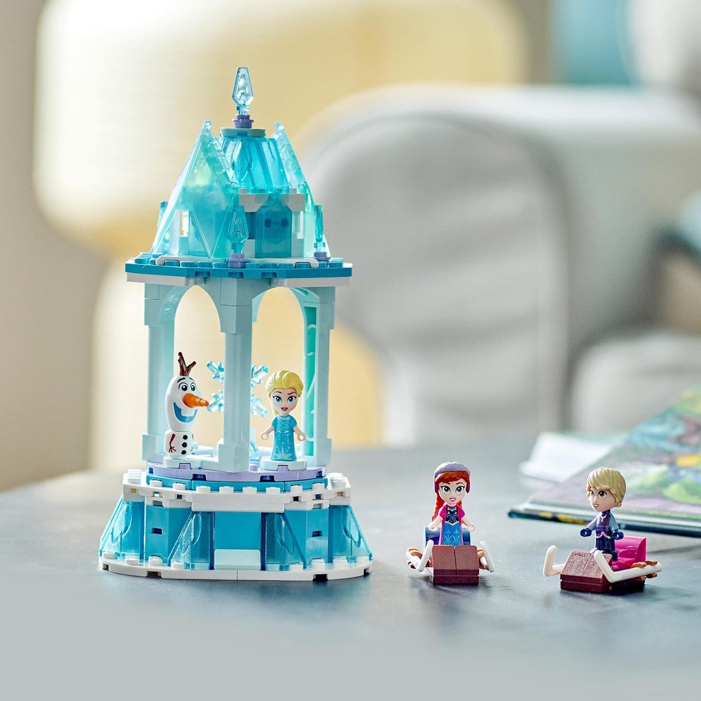 LEGO Disney Princess Anna's and Elsa's Magic Carousel, Frozen Toy, Inspired by Frozen Ice Palace with 3 Iconic Micro Doll Figures and Olaf Figure 43218