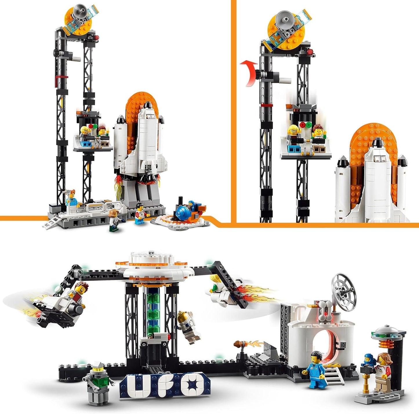 LEGO 31142 Creator 3-in-1 Space Roller Coaster Kit of a Toy Fair with Working Carriage Convertible into Free-Falling Tower or Carousel with Rockets and Luminous Stones