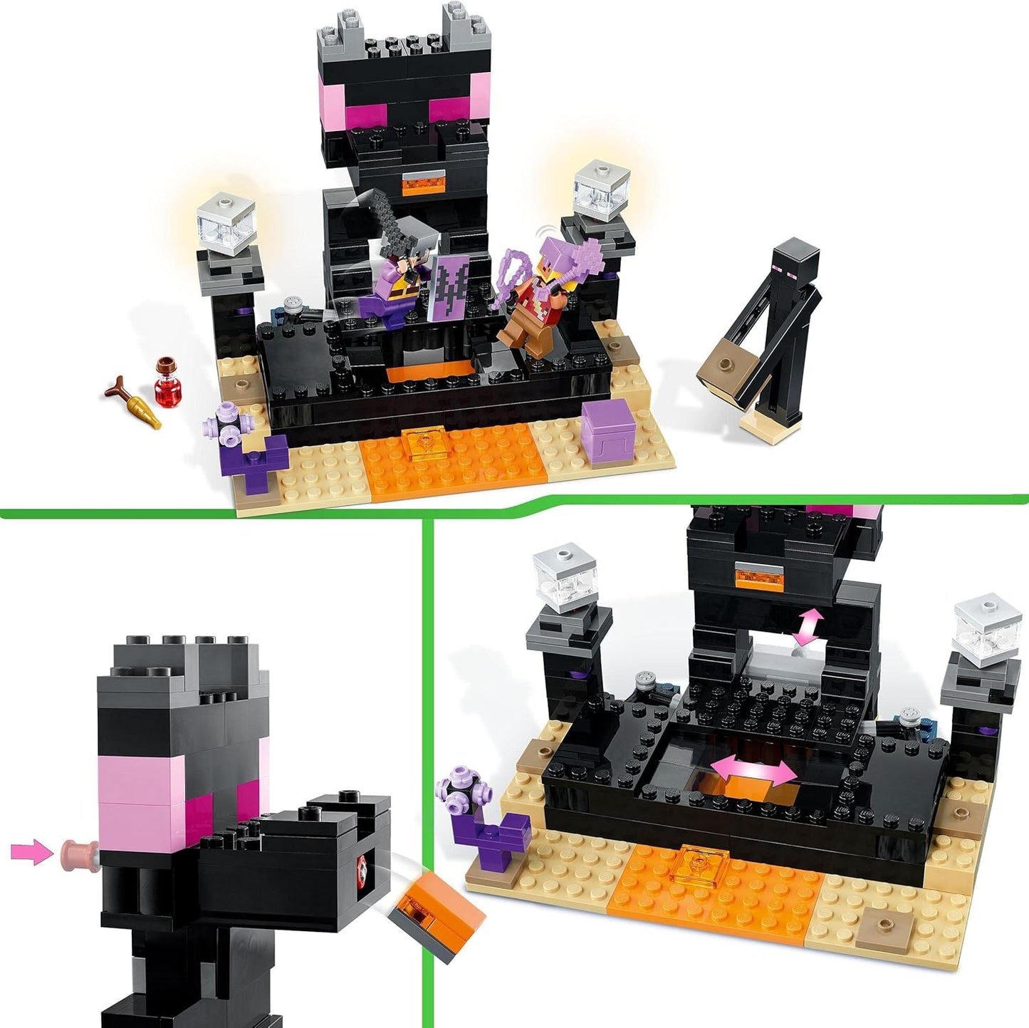 LEGO 21242 Minecraft The End Arena Set, 'Player vs Player Battle' Action Toy with Lava, Enderdragon and Enderman Figure, Gift for Children from 8 Years