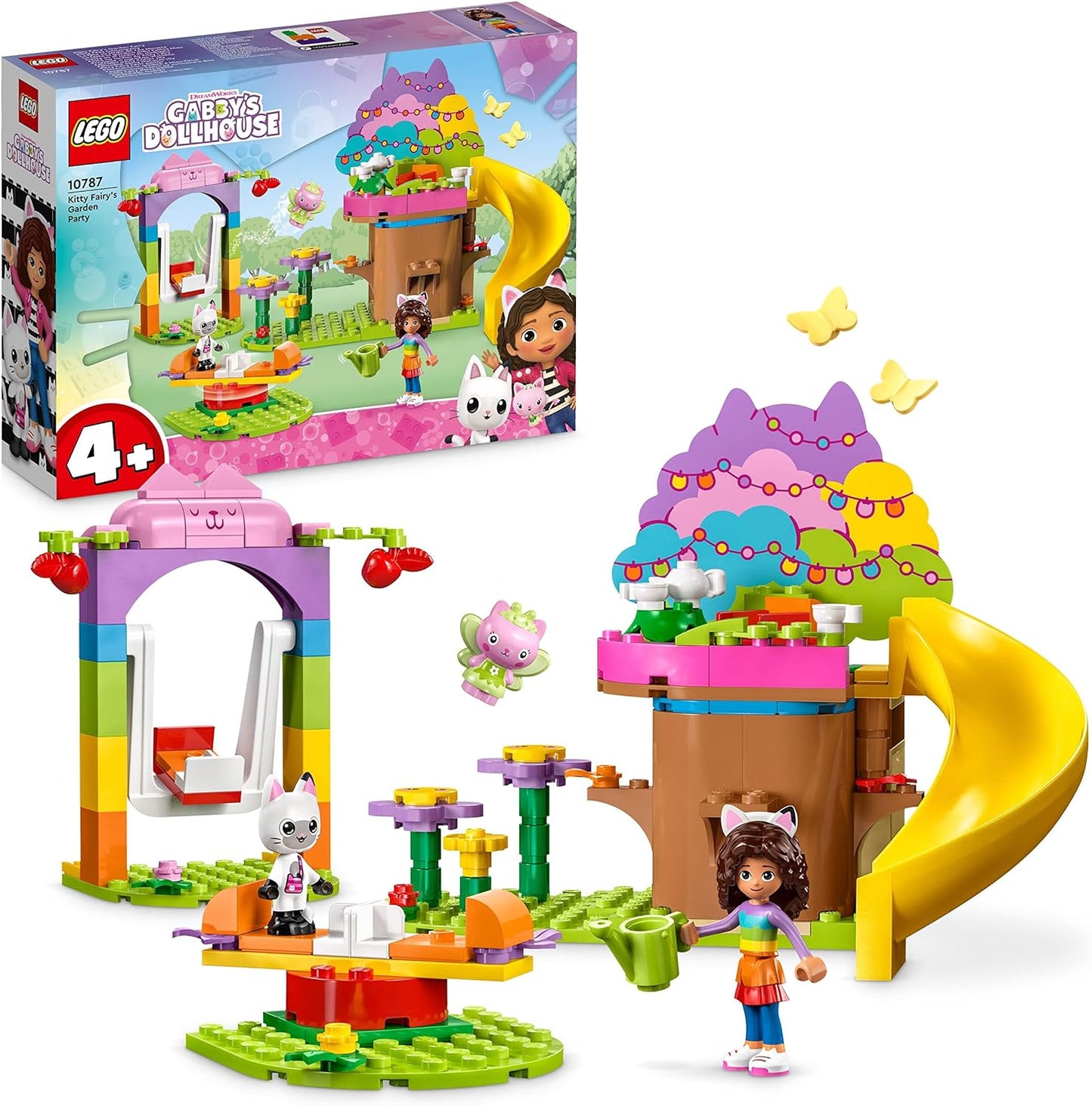 LEGO Gabby's Dollhouse Kitty Fairies Garden Party Dollhouse Toy Set with Gabby, Pandi and Kitty Fairy Figures with Tree House, Swing, Slide and Carousel, Gift for Girls, Boys, Children 10787