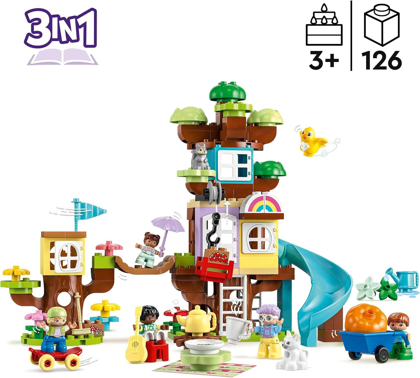 LEGO 10993 DUPLO 3-in-1 Tree House Toy for Toddlers from 3 Years, Girls and Boys with 4 Figures, Animals, Construction Toy with Building Blocks and a Slide, Educational Toy