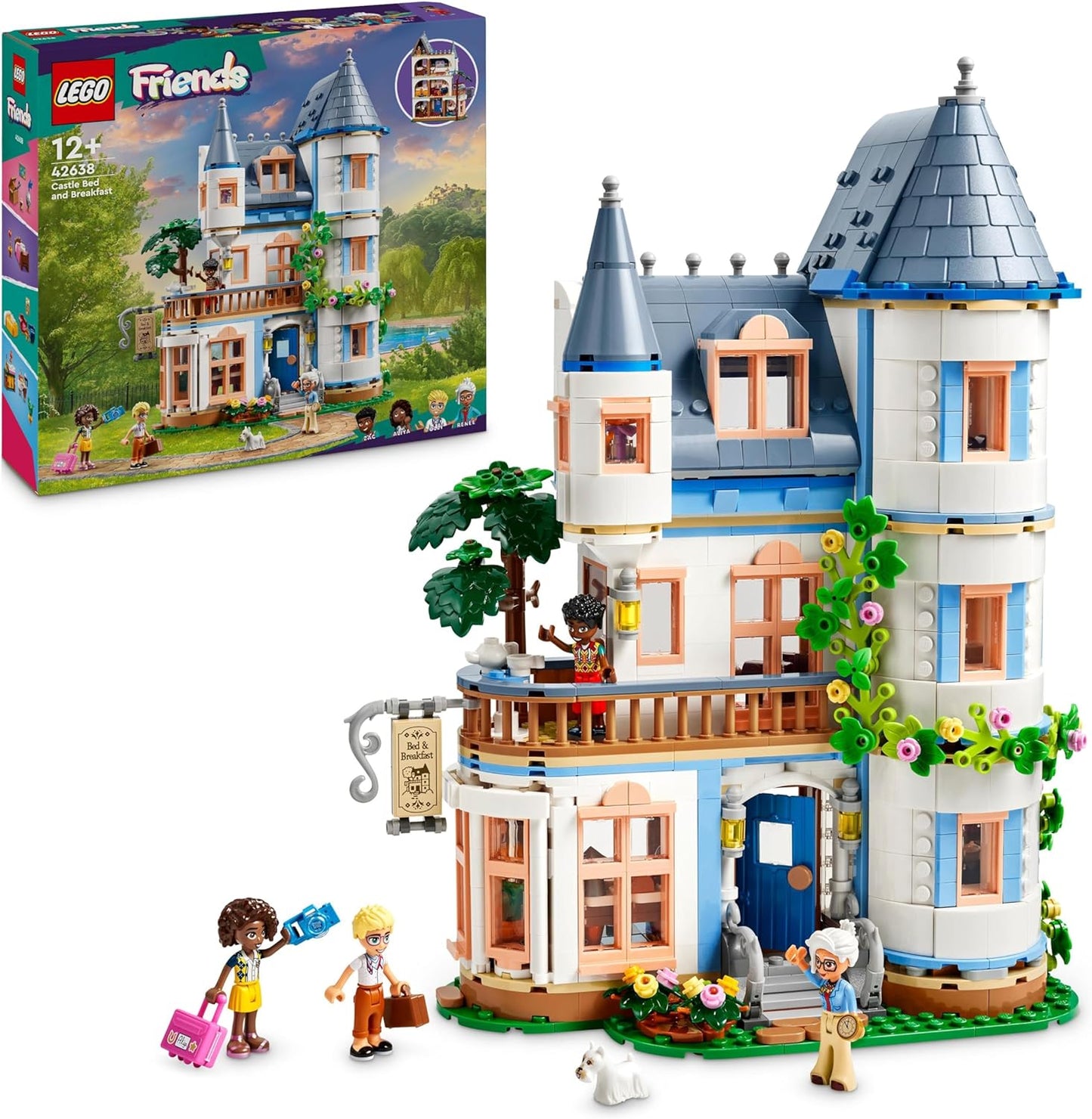 LEGO Friends Castle with Holiday Accommodation, Hotel Playset for Children and Teenagers from 12 Years with 4 Toy Figures, Dog and Accessories, Gift Idea for Girls and Boys 42638