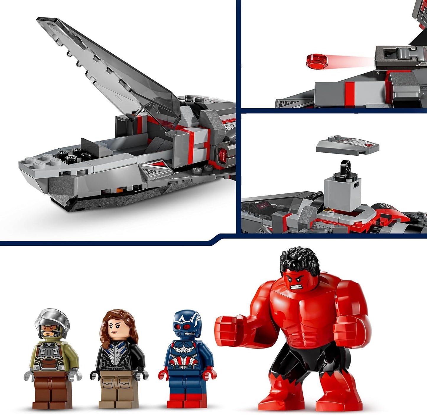 LEGO Marvel Showdown Between Captain America and Red Hulk, Gift for Children, Set with Buildable Jet, Superhero Toy for Boys and Girls from 8 Years, Adventure Building Toy 76292