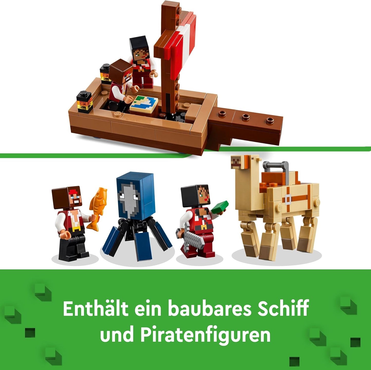 LEGO Minecraft The Pirate Ship Journey, Toy Ship with Pirate Figures, Squid and Camel, Building Toy for Role Play, Gift for Boys and Girls from 8 Years 21259