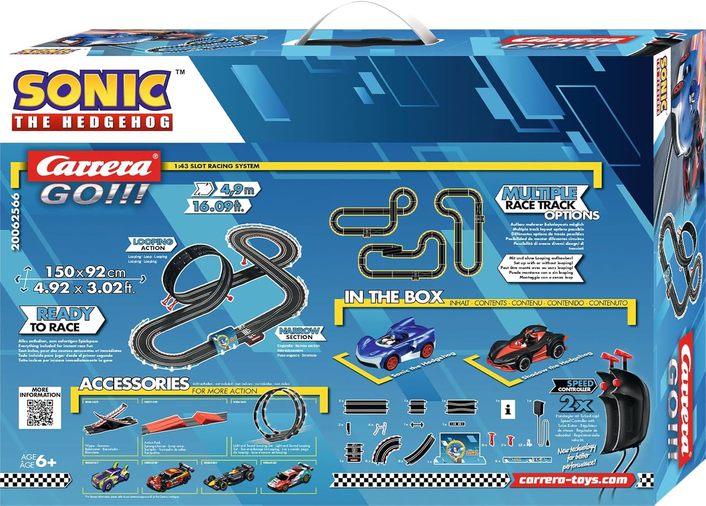 Carrera - 20062566 - GO I Sonic the Hedgehog 4.9 I Official SEGA Sonic the Hedgehog Car Racing Set I Fun Races with Sonic & Shadow through High-Speed Straight Tight Curves & Fast Looping