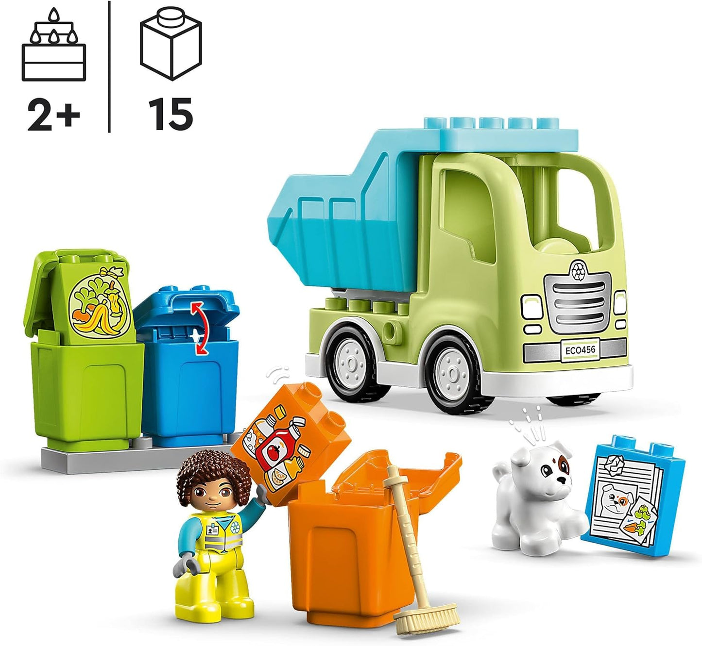 LEGO 10987 DUPLO Recycling Truck Garbage Truck Toy, Learning and Colour Sorting Toy for Toddlers and Children from 2 Years, Motor Skills Toy for Developing Fine Motor Skills