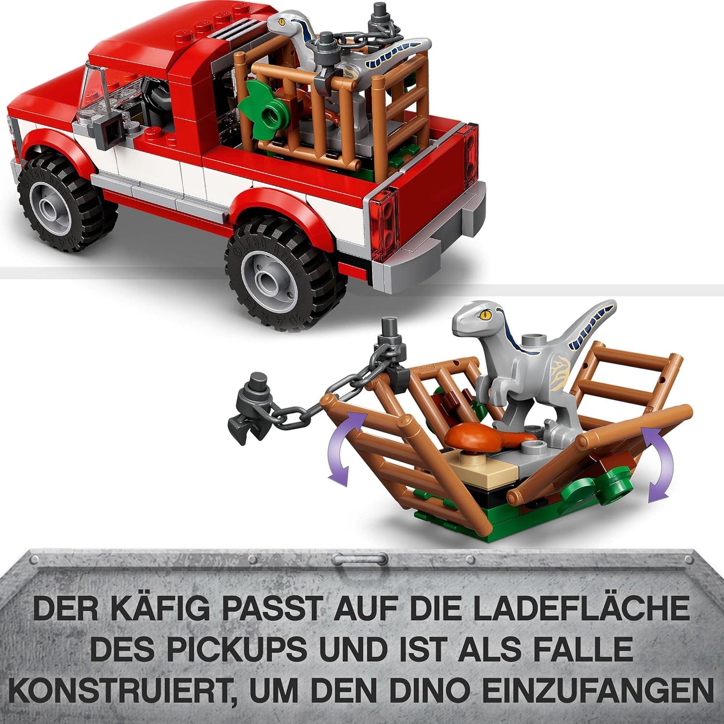 LEGO 76946 Jurassic World Blue & Beta in the Velociraptor Trap, Toy Car with Dinosaur Figures for Children from 6 Years