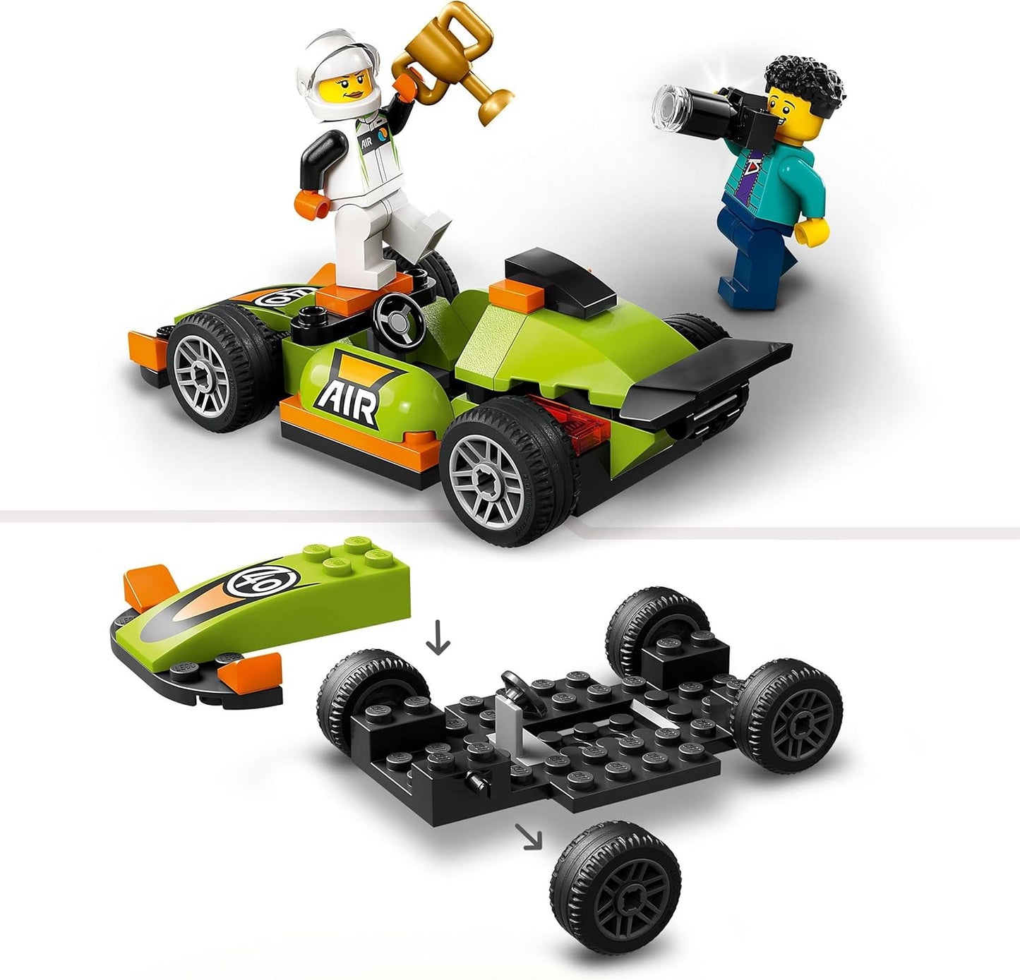 LEGO City Racing Car, Toy Racing Car, Classic Sports Car, Gift for Children, Car Construction Set for Boys and Girls from 4 Years with 2 Mini Figures, Including A Photographer and a Racer 60399