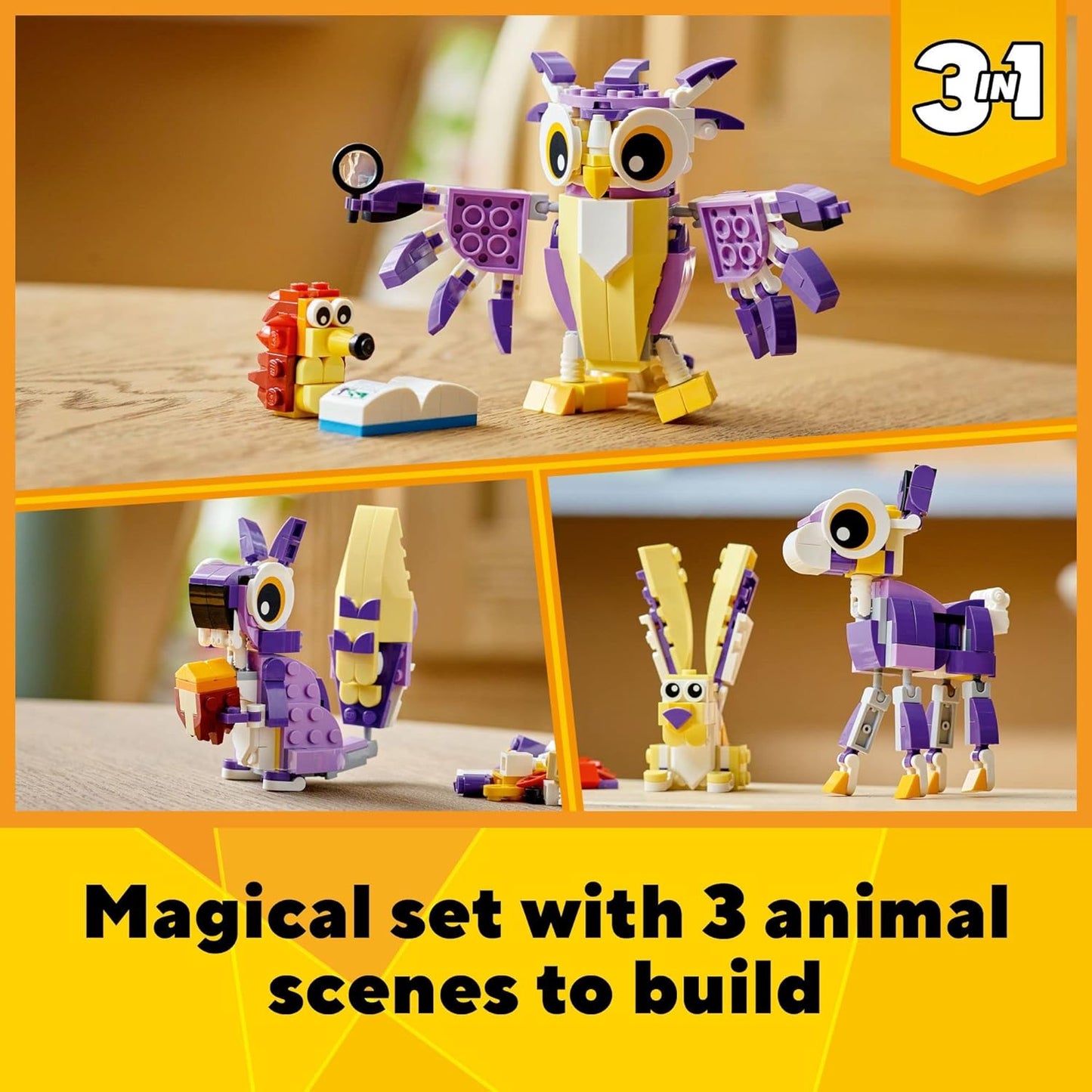 LEGO Creator 3-in-1 Fantasy Forest Creatures 31125 Building Kit Featuring an Owl, Rabbit and Squirrel; Animal Toys for Kids Aged 7+ Who Love Creative Fun and Animal Models (175 Pieces)