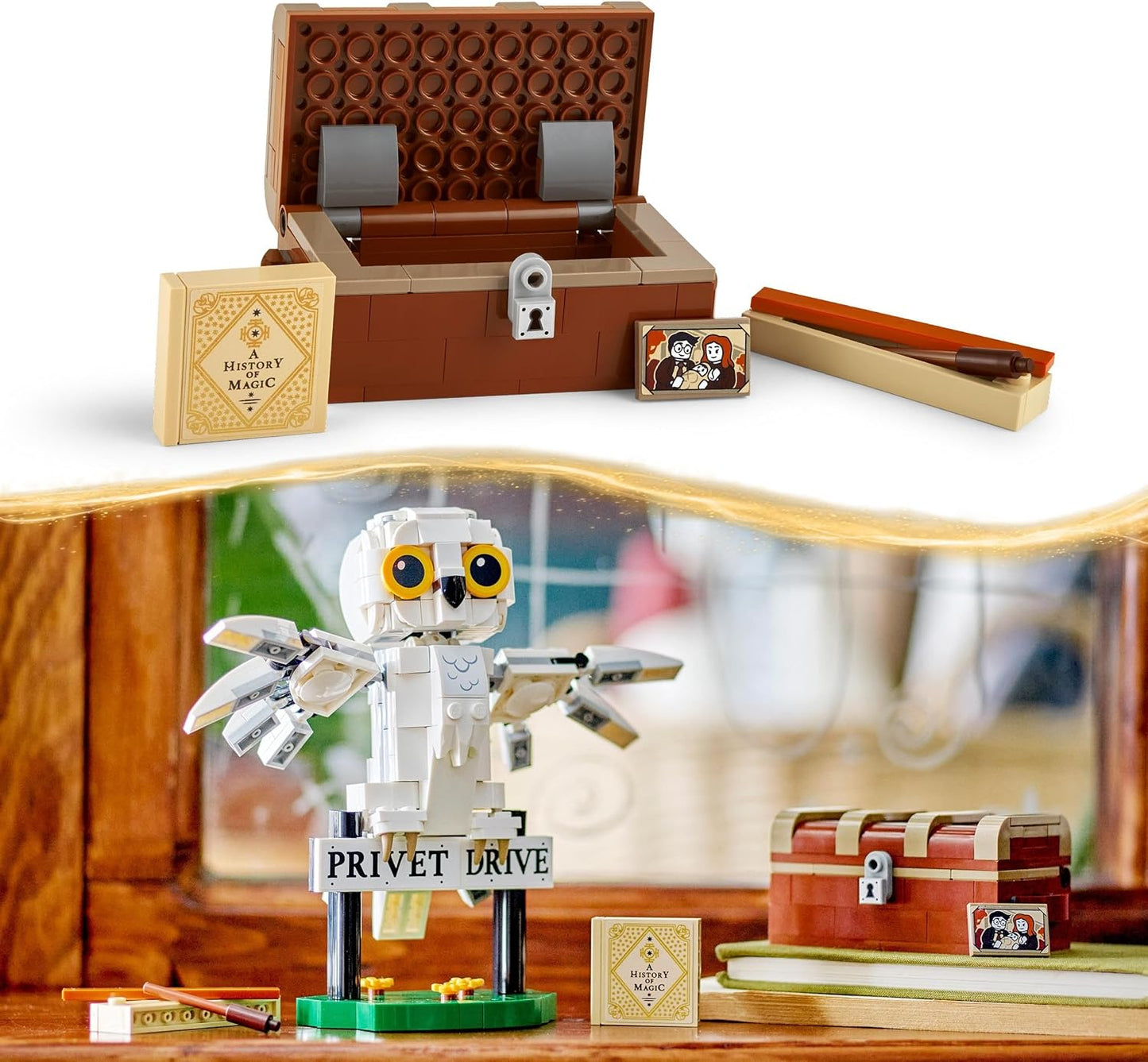 LEGO 76425 Harry Potter Hedwig at 4 Privet Drive, set with toy owl for children, buildable animal figure with Hogwarts suitcase, small gift for boys, girls and all fans from 7 years.