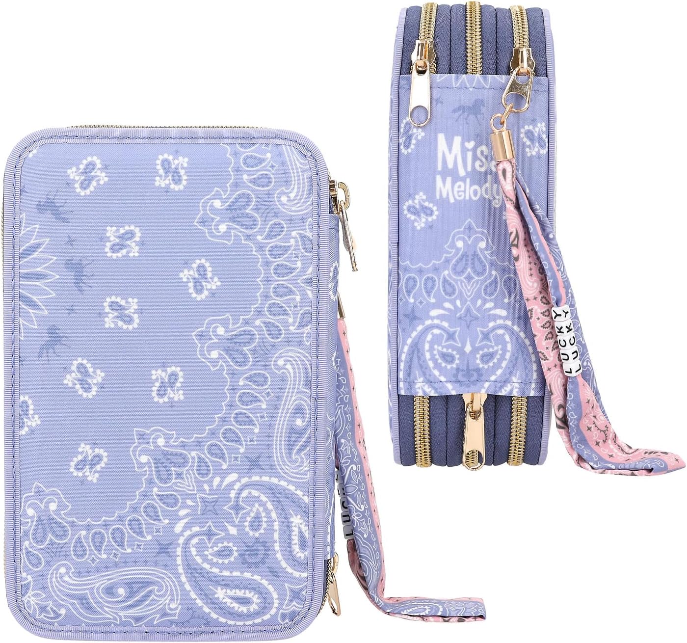 Depesche 12760 Miss Melody Bandana - Filled 3-Compartment Pencil Case with Horse Motif, Purple Pencil Case with Colouring Pencils, Ruler, Scissors and much more, purple, Miss Melody Bandana