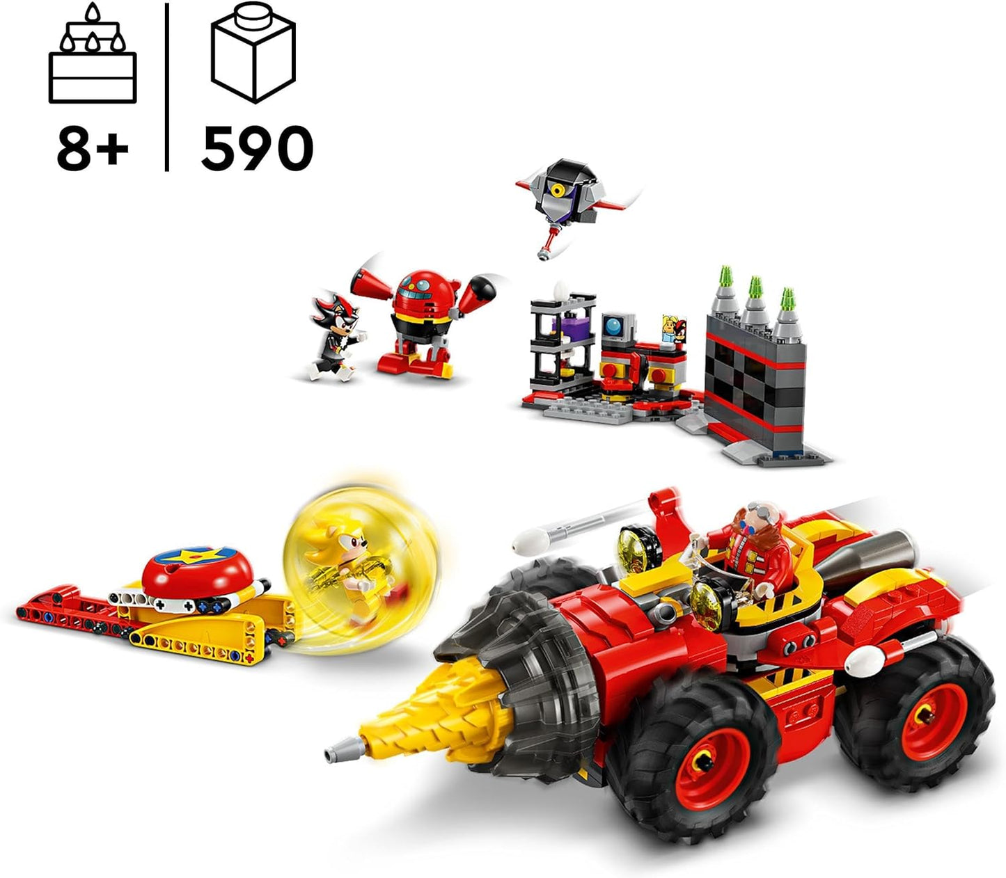 LEGO Sonic The Hedgehog Super Sonic vs. Egg Drillster, Adventure Video Game Playset, Gift for Kids, Set with Shadow and Dr. Eggman for Boys and Girls from 8 Years 76999